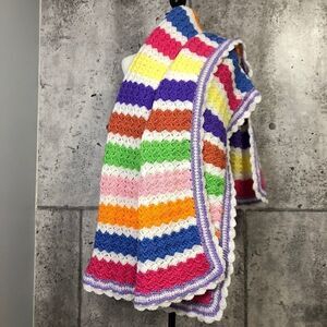 🚨 🆕 Handmade Afghan Crocheted Multicolored Stripes